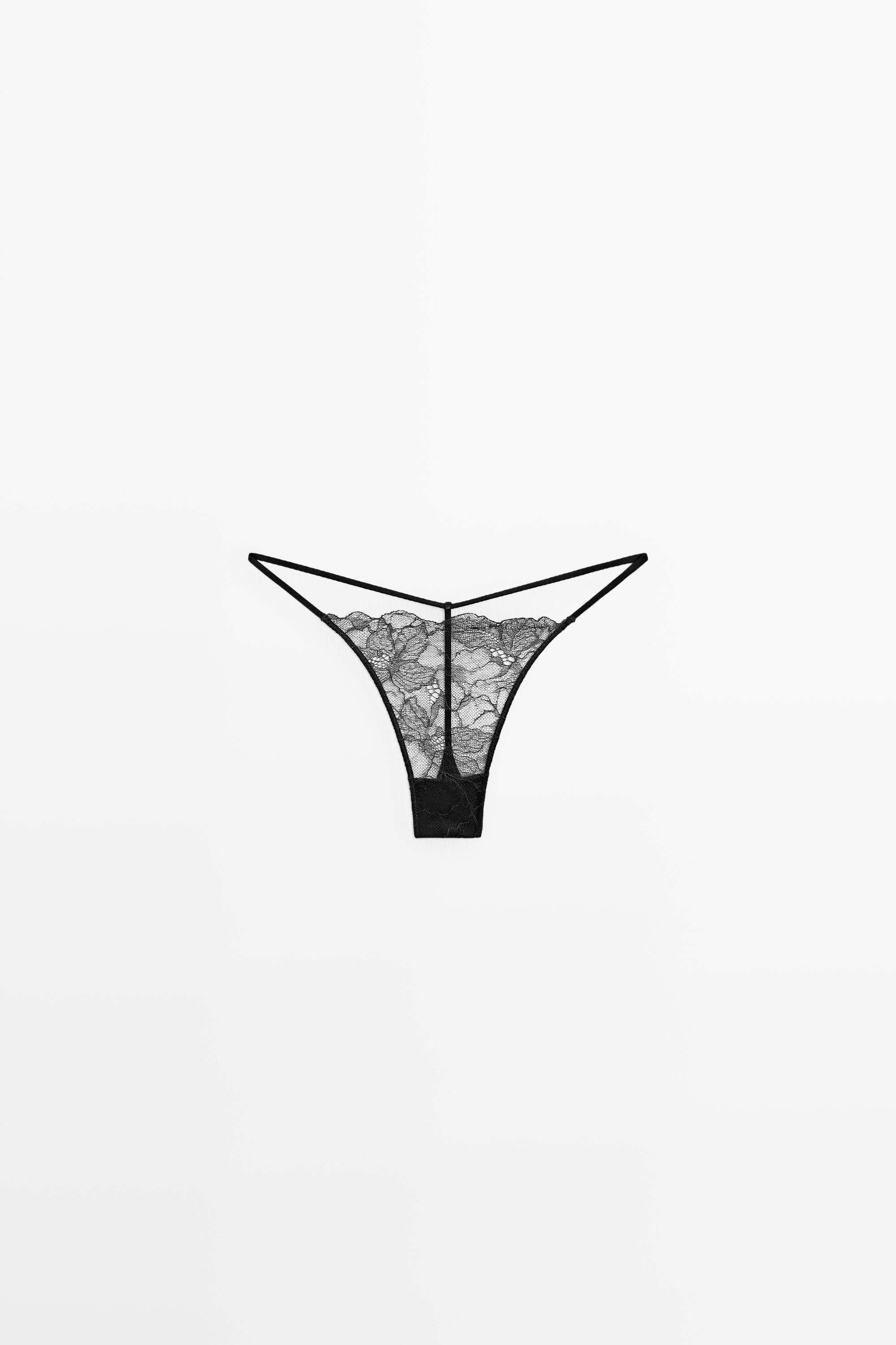 Wavy-trim lace thong